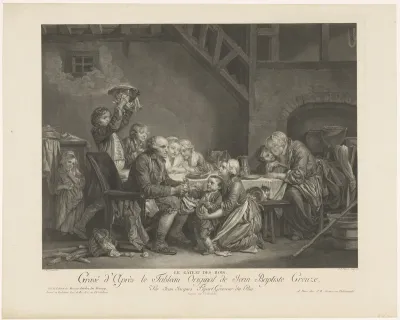 Interieur met een taart etende familie