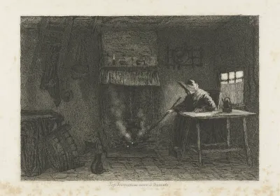 Interieur met een vrouw bij de openhaard