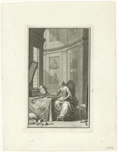 Interieur met een vrouw die de bijbel leest