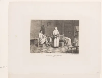 Interieur met eenvoudige meubels, 13e eeuw