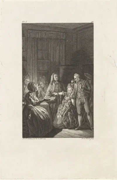Interieur met figuren bij kaarslicht
