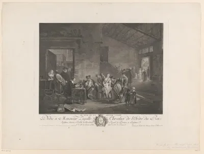 Interieur met figuren voor een rechter