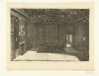 Interieur met hemelbed en schoorsteen