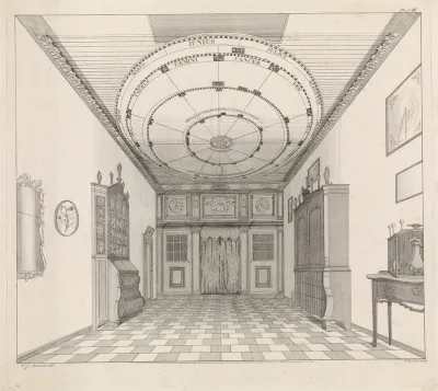 Interieur met het bewegende planetarium van Eise Eisinga in zijn huis te Franeker