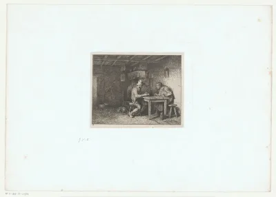 Interieur met kaartspelers aan een tafel
