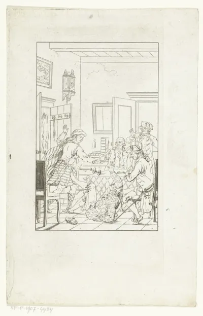 Interieur met kleermaker Balthazar Knoopius en bezoek