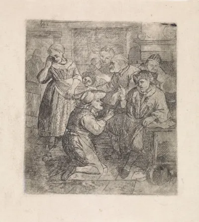 Interieur met knielende man