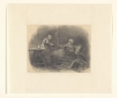 Interieur met oude man in een bed