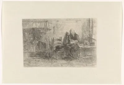 Interieur met oude vrouw