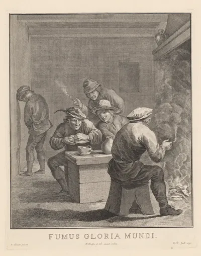 Interieur met rokers en een pissende man