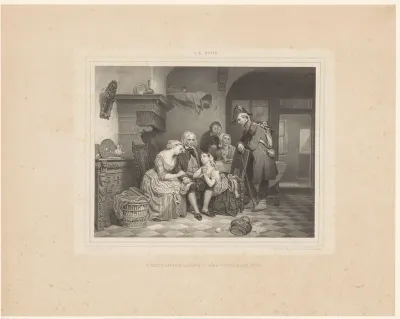 Interieur met rouwende familie