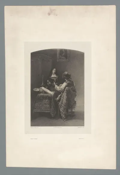 Interieur met twee musicerende Spaanse figuren