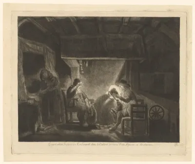 Interieur met voorlezende man