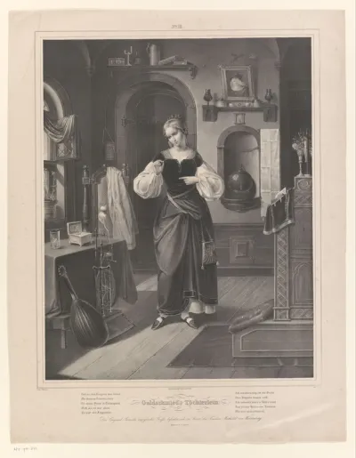 Interieur met vrouw met ring in haar hand