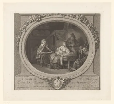 Interieur met zogende moeder