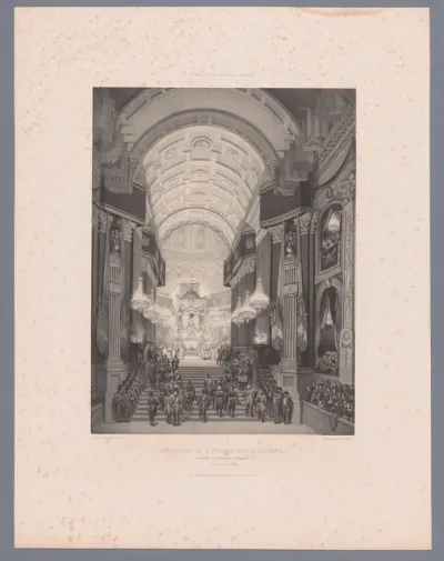 Interieur van de Cathédrale de Saint-Louis-des-Invalides tijdens de uitvaartdienst van Napoleon