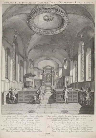 Interieur van de Deense Kerk te Londen