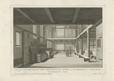 Interieur van de Doopsgezinde Kerk van de Jan Jacobsgezinden in de Bloemstraat te Amsterdam