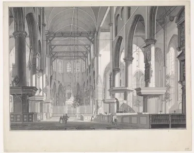 Interieur van de Grote of Sint-Laurenskerk te Rotterdam, gezien in de richting van het koor
