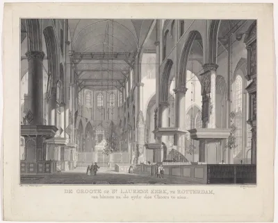 Interieur van de Grote of Sint-Laurenskerk te Rotterdam, gezien in de richting van het koor