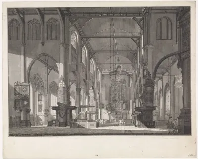 Interieur van de Grote of Sint-Laurenskerk te Rotterdam, gezien in de richting van het orgel
