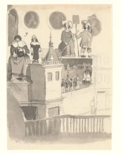 Interieur van de herberg aan de Prinsengracht met het hoekje van de beeldenzaal met beweegbare beelden