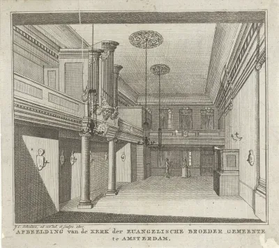 Interieur van de kerk van de Evangelische Broedergemeente te Amsterdam