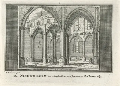 Interieur van de Nieuwe Kerk te Amsterdam na de brand van 1645