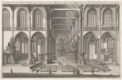 Interieur van de Nieuwe Kerk te Amsterdam, naar het westen gezien