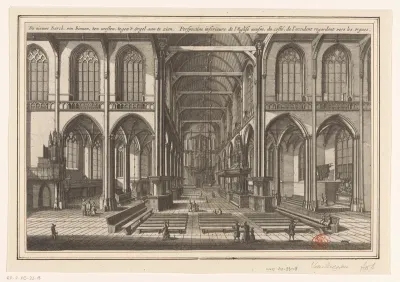 Interieur van de Nieuwe Kerk te Amsterdam, naar het westen gezien