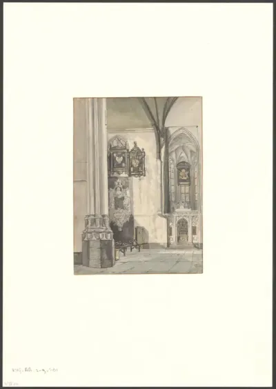Interieur van de Oude Kerk met gezicht naar het koor