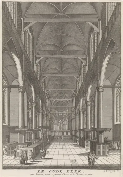 Interieur van de Oude Kerk van Amsterdam, gezien naar het oosten
