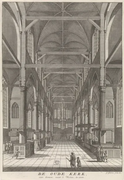 Interieur van de Oude Kerk van Amsterdam, gezien naar het westen