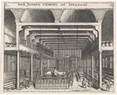 Interieur van de Portugese Synagoge aan de Houtgracht te Amsterdam