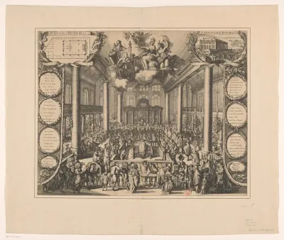 Interieur van de Portugese Synagoge te Amsterdam tijdens de inwijding, 1675
