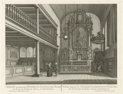 Interieur van de Rooms Katholieke schuilkerk de Paauw in de Keizerstraat te Amsterdam