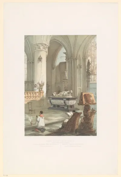 Interieur van de Sint-Michiel-en-Sint-Goedelekathedraal te Brussel met de tombe van Ernst van Oostenrijk