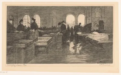 Interieur van de Vismarkt op de Nieuwmarkt in Amsterdam