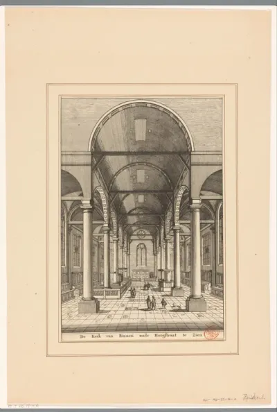 Interieur van de Zuiderkerk te Amsterdam, gezien richting de Nieuwe Hoogstraat