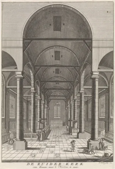 Interieur van de Zuiderkerk van Amsterdam, gezien naar het noorden