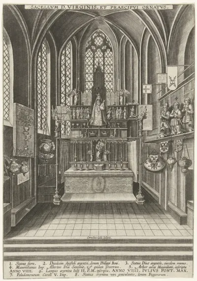 Interieur van een kapel, gewijd aan de maagd Maria