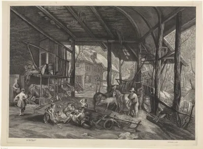 Interieur van een koeienstal in de winter