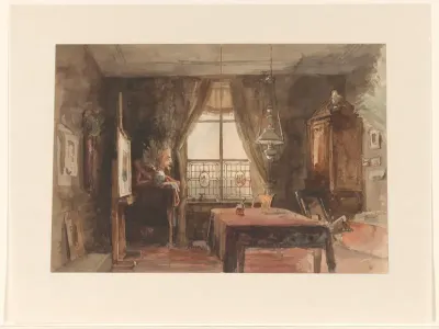 Interieur van een schildersatelier