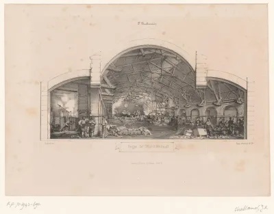 Interieur van een smederij in Fourchambault