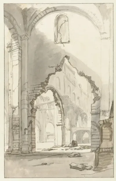Interieur van een vervallen kerk