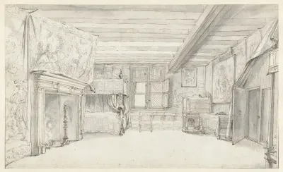 Interieur van een weelderig ingerichte kamer met een hemelbed