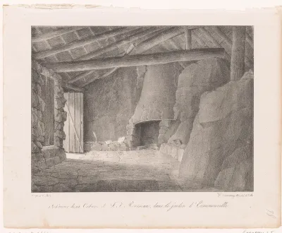 Interieur van het verblijf van Jean-Jacques Rousseau in het park bij Ermenonville