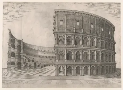 Interior and Exterior of the Colosseum, from "Speculum Romanae Magnificentiae"