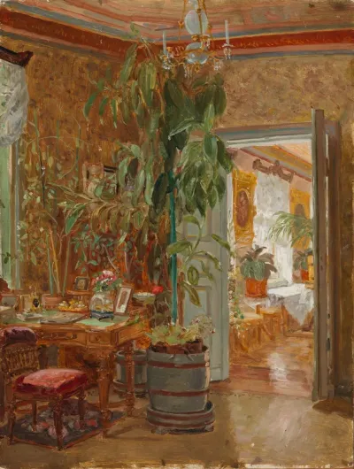 Interior from the Hallonblads' Home, Hympölä Manor, sketch for the double portrait of Herman and Elisabeth Hallonblad