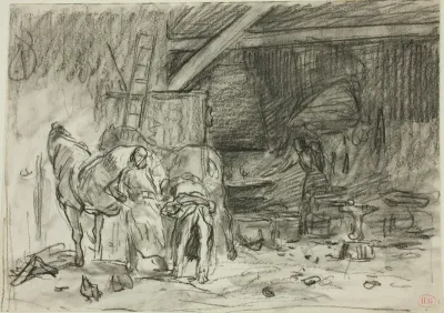 Interior of a Blacksmith's Shop (recto); Man Bending Over, Seen from Read (verso)